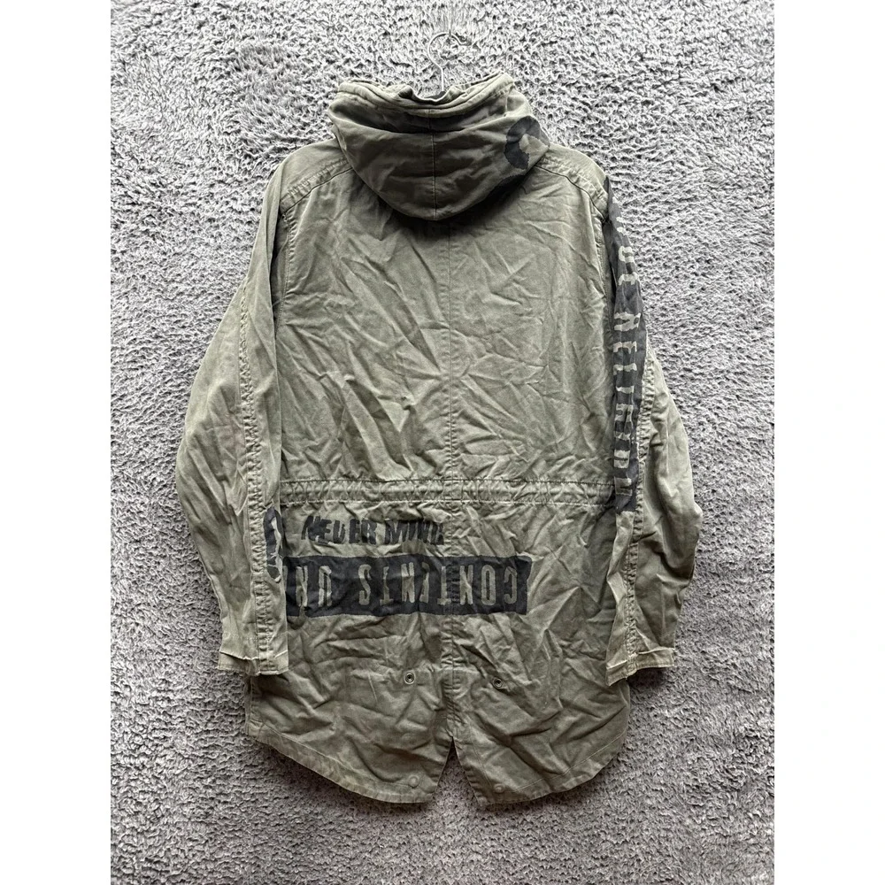 True Religion Denim Hooded Military Parka Jacket Olive Green Mens Size M
